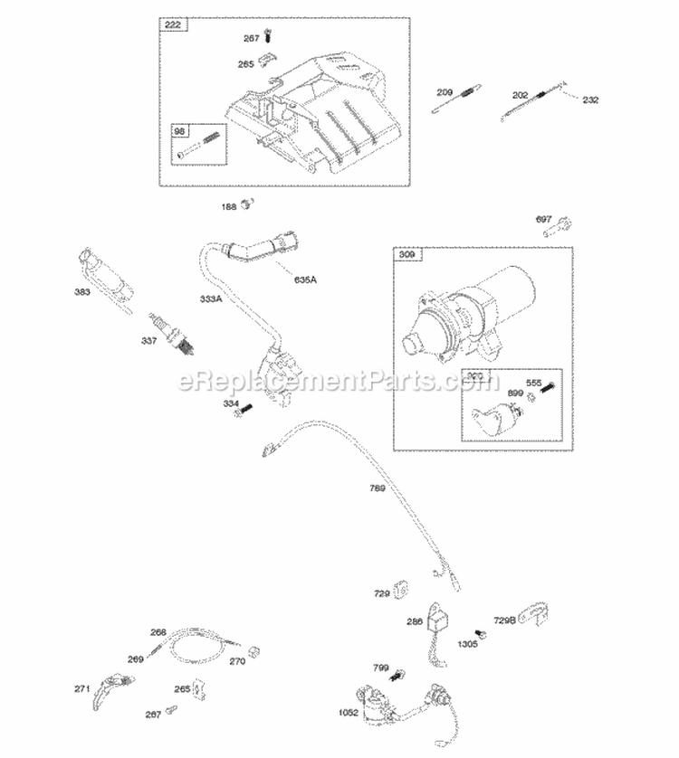 Controls Electrical System Governor Spring Ignition Diagram and Parts List for 250035-0110-B1  Briggs and Stratton Engine
